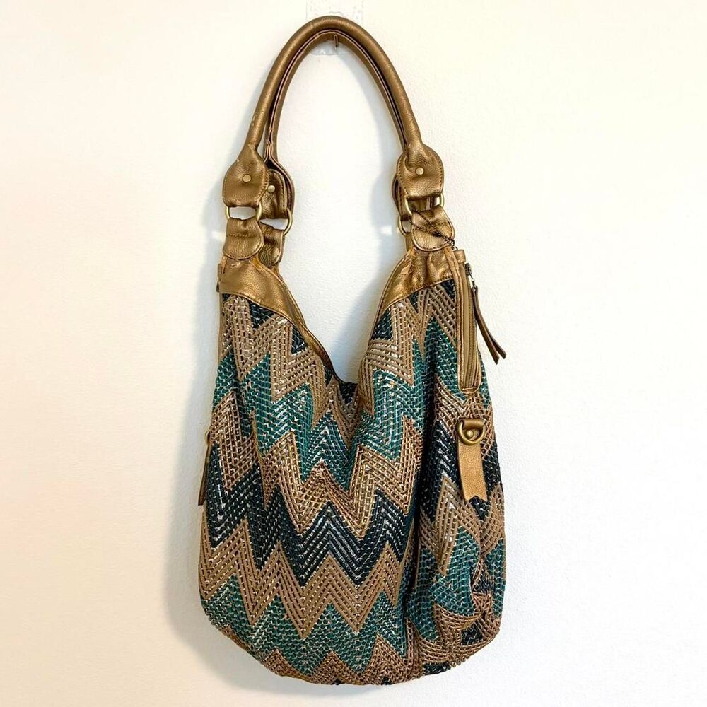 Big Buddah Chevron Hobo Shoulder Bag, Large, Vintage, Boho Beaded Spacious